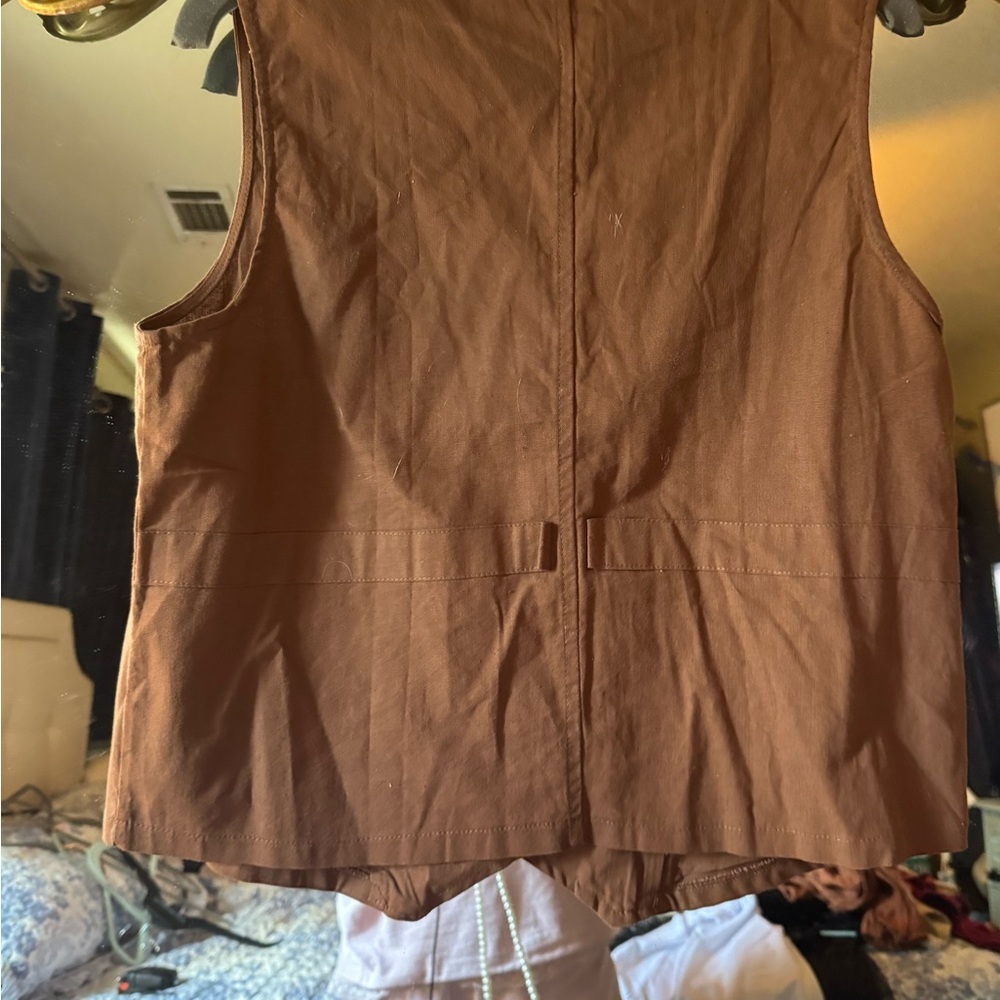 Brown cotton/ linen  Button-Up Vest - Picture 3 of 5